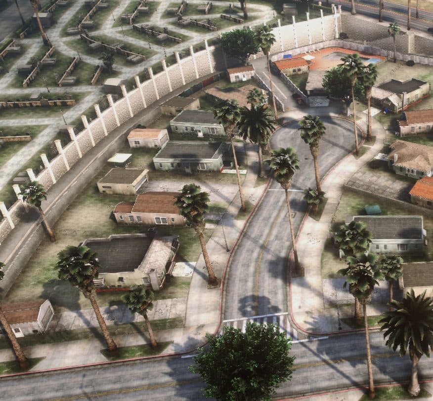Winding residential streets and estates from above